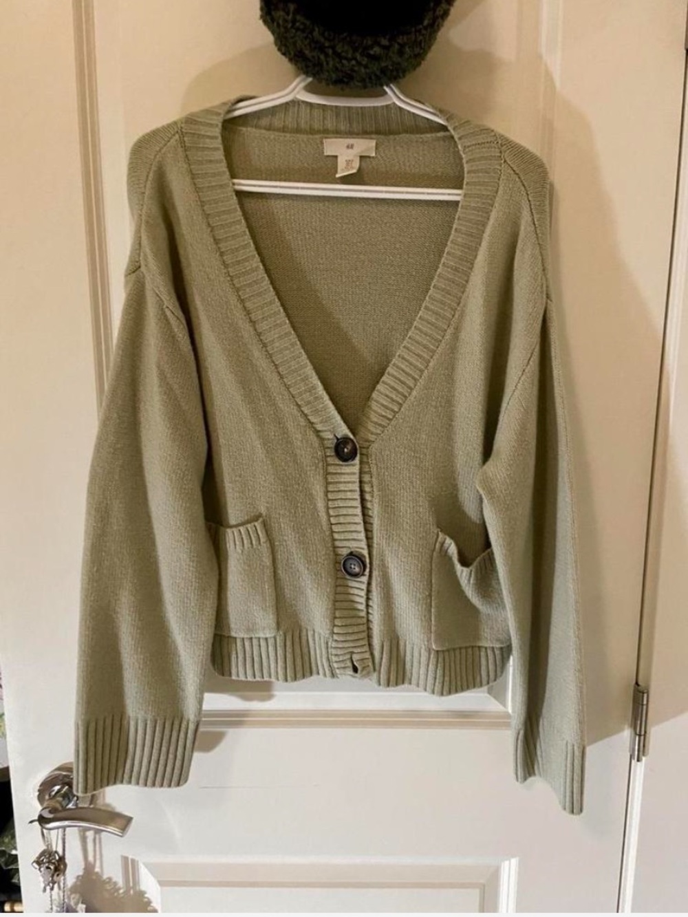 H&M Sage Green Button Front V-Neck Cardigan